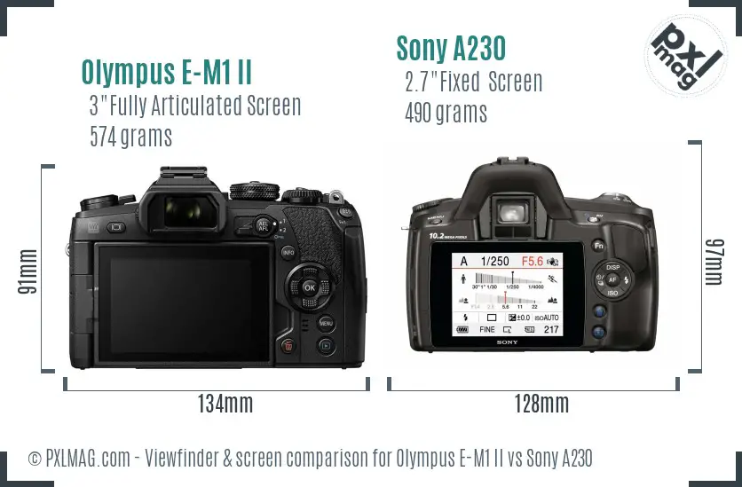 Olympus E-M1 II vs Sony A230 Screen and Viewfinder comparison