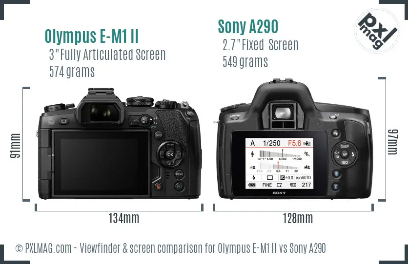 Olympus E-M1 II vs Sony A290 Screen and Viewfinder comparison
