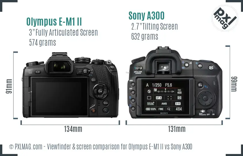Olympus E-M1 II vs Sony A300 Screen and Viewfinder comparison