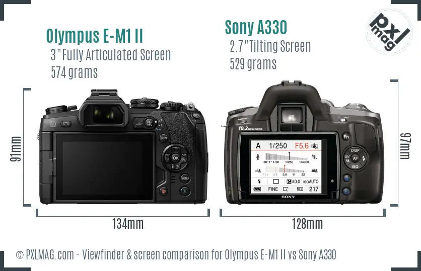 Olympus E-M1 II vs Sony A330 Screen and Viewfinder comparison