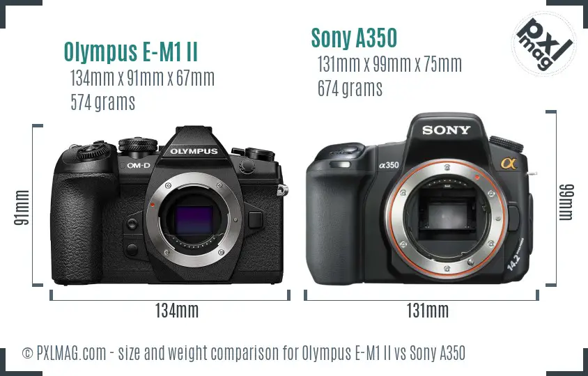 Olympus E-M1 II vs Sony A350 size comparison