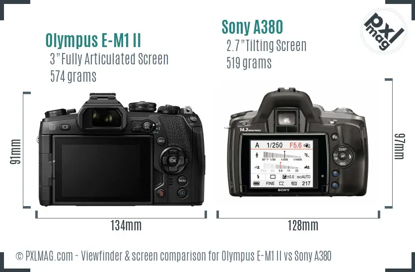 Olympus E-M1 II vs Sony A380 Screen and Viewfinder comparison
