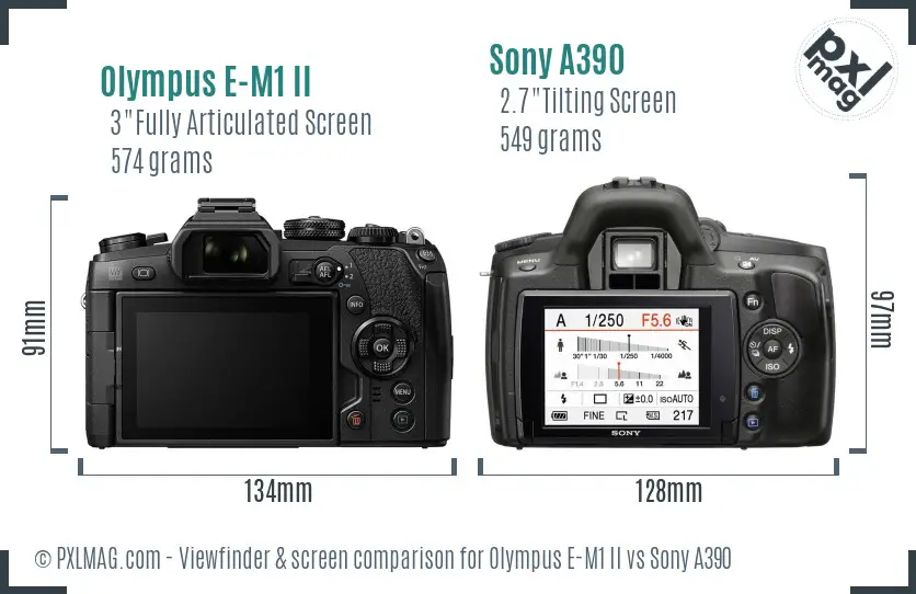 Olympus E-M1 II vs Sony A390 Screen and Viewfinder comparison