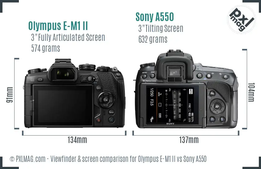 Olympus E-M1 II vs Sony A550 Screen and Viewfinder comparison