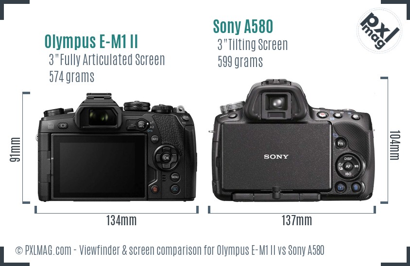 Olympus E-M1 II vs Sony A580 Screen and Viewfinder comparison