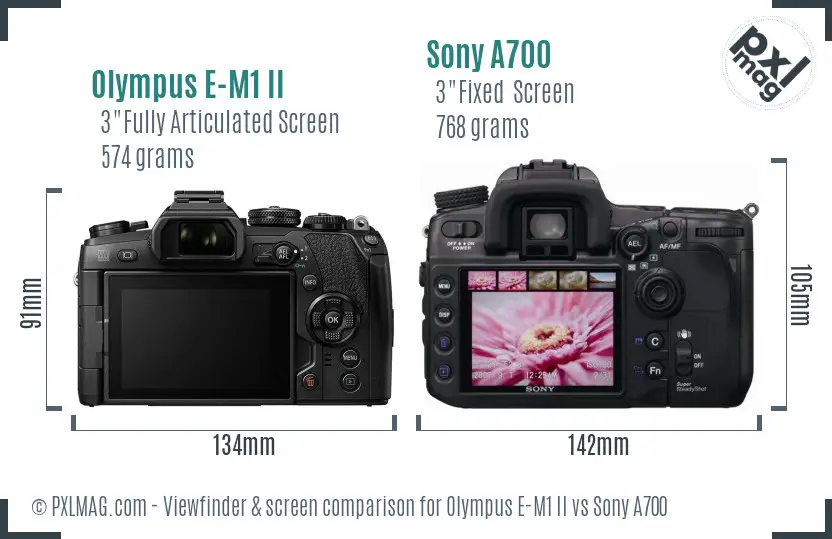 Olympus E-M1 II vs Sony A700 Screen and Viewfinder comparison