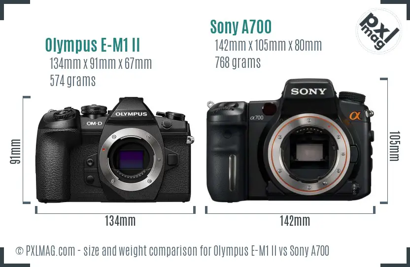 Olympus E-M1 II vs Sony A700 size comparison