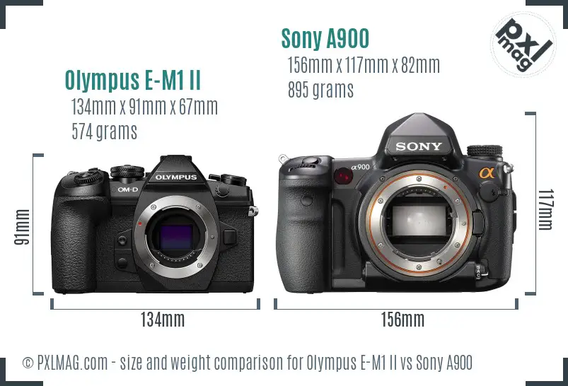 Olympus E-M1 II vs Sony A900 size comparison