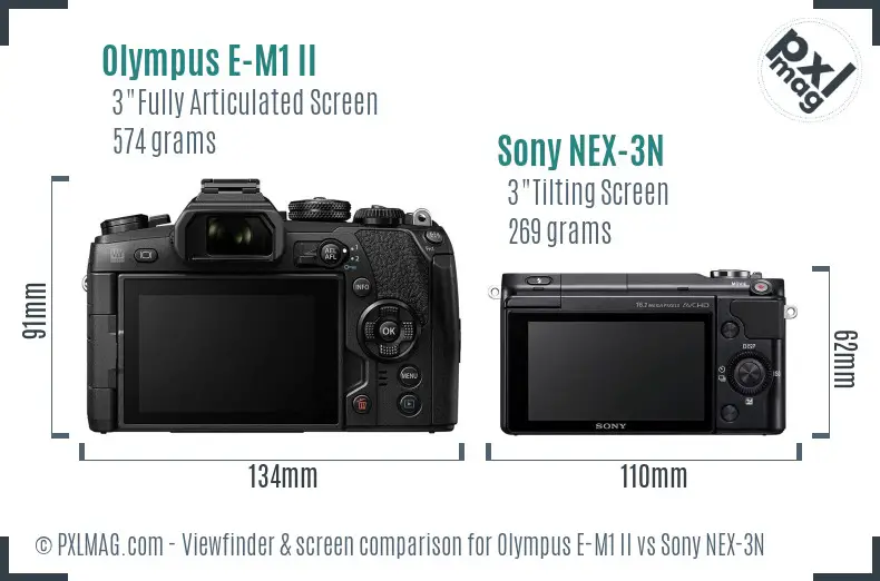 Olympus E-M1 II vs Sony NEX-3N Screen and Viewfinder comparison