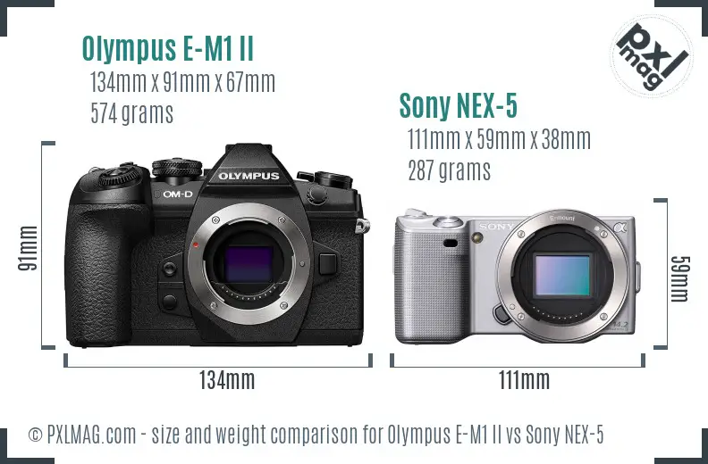 Olympus E-M1 II vs Sony NEX-5 size comparison