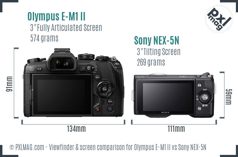 Olympus E-M1 II vs Sony NEX-5N Screen and Viewfinder comparison