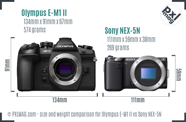 Olympus E-M1 II vs Sony NEX-5N size comparison