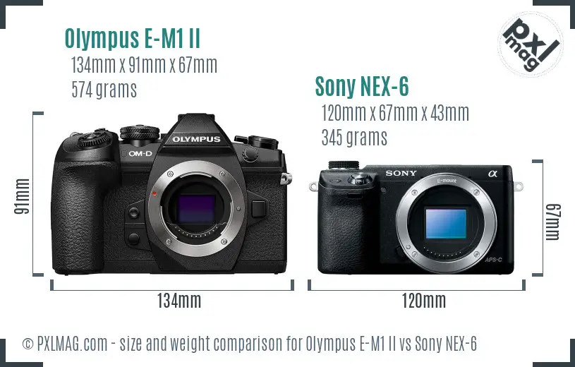 Olympus E-M1 II vs Sony NEX-6 size comparison