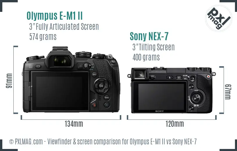 Olympus E-M1 II vs Sony NEX-7 Screen and Viewfinder comparison