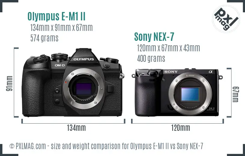 Olympus E-M1 II vs Sony NEX-7 size comparison