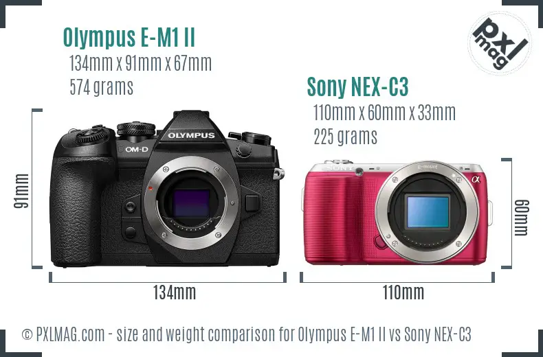 Olympus E-M1 II vs Sony NEX-C3 size comparison