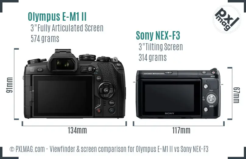 Olympus E-M1 II vs Sony NEX-F3 Screen and Viewfinder comparison