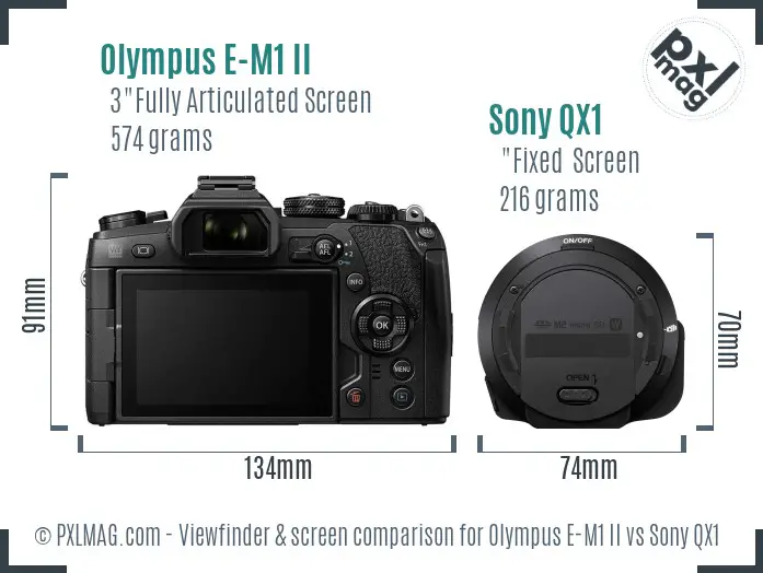 Olympus E-M1 II vs Sony QX1 Screen and Viewfinder comparison