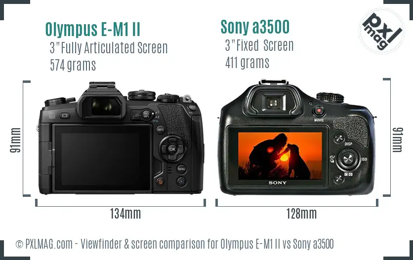 Olympus E-M1 II vs Sony a3500 Screen and Viewfinder comparison