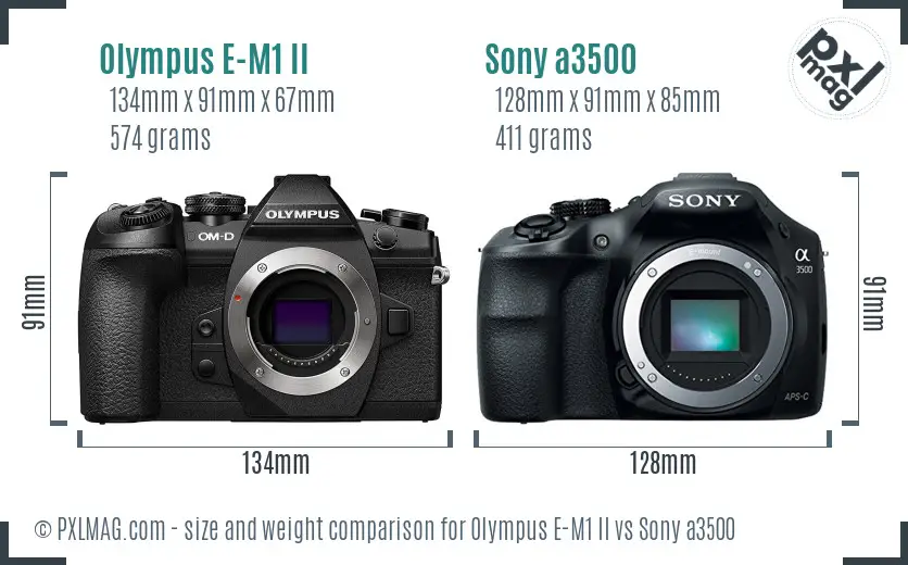 Olympus E-M1 II vs Sony a3500 size comparison