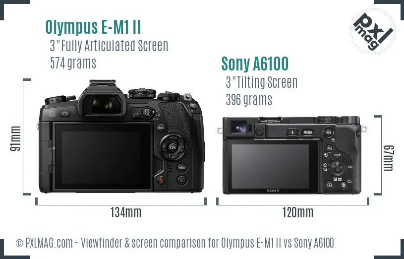 Olympus E-M1 II vs Sony A6100 Screen and Viewfinder comparison