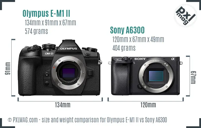 Olympus E-M1 II vs Sony A6300 size comparison