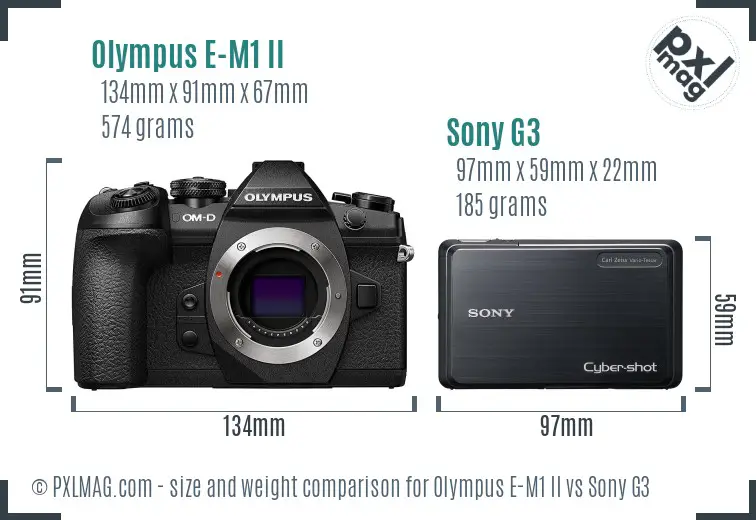 Olympus E-M1 II vs Sony G3 size comparison