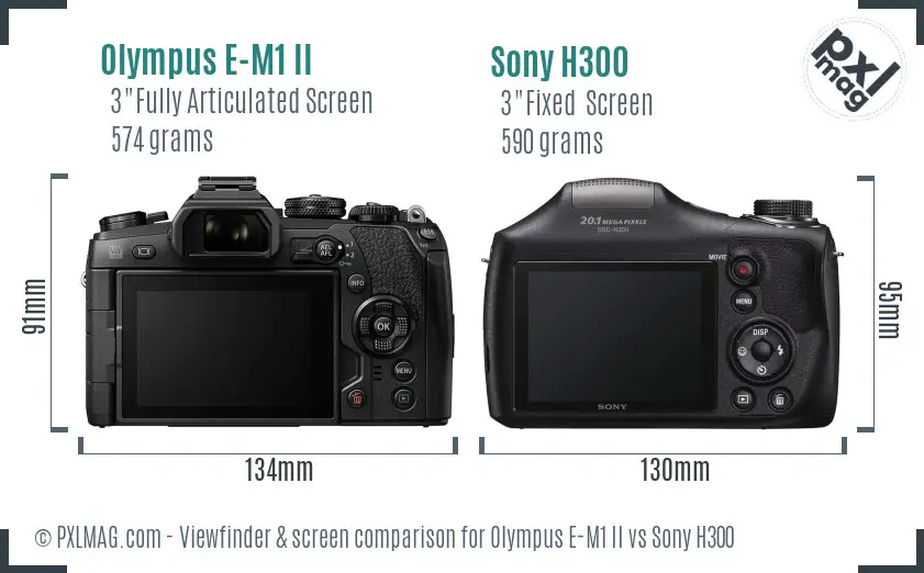 Olympus E-M1 II vs Sony H300 Screen and Viewfinder comparison