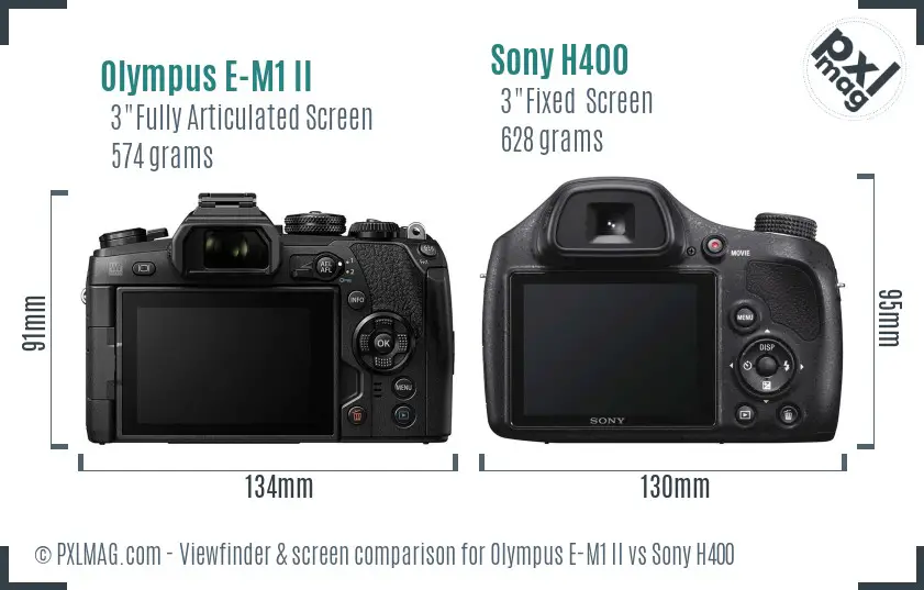 Olympus E-M1 II vs Sony H400 Screen and Viewfinder comparison