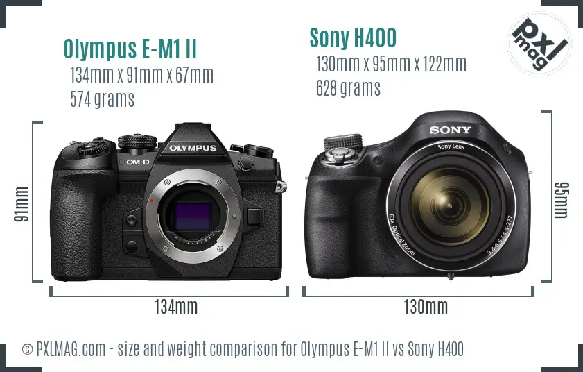 Olympus E-M1 II vs Sony H400 size comparison