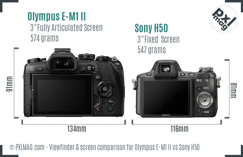 Olympus E-M1 II vs Sony H50 Screen and Viewfinder comparison
