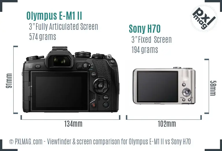 Olympus E-M1 II vs Sony H70 Screen and Viewfinder comparison