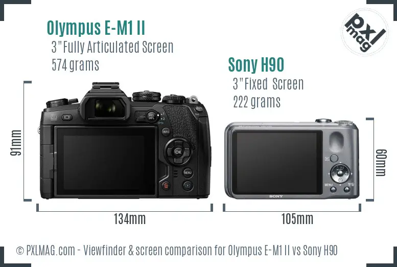 Olympus E-M1 II vs Sony H90 Screen and Viewfinder comparison