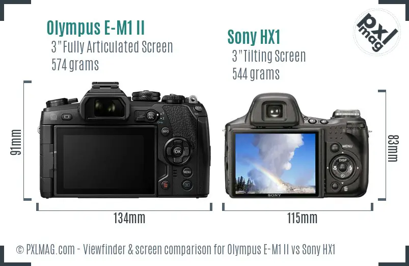 Olympus E-M1 II vs Sony HX1 Screen and Viewfinder comparison