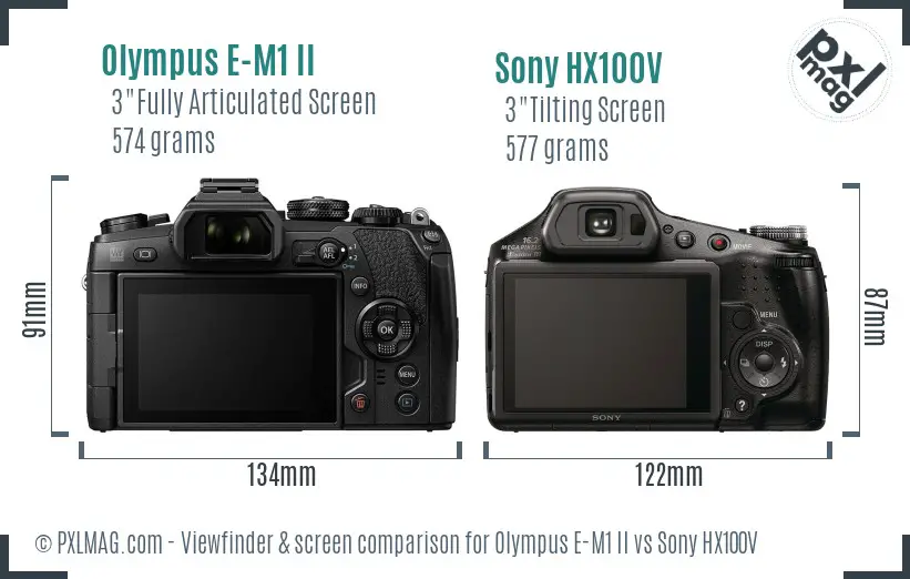 Olympus E-M1 II vs Sony HX100V Screen and Viewfinder comparison