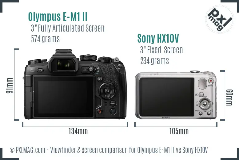 Olympus E-M1 II vs Sony HX10V Screen and Viewfinder comparison