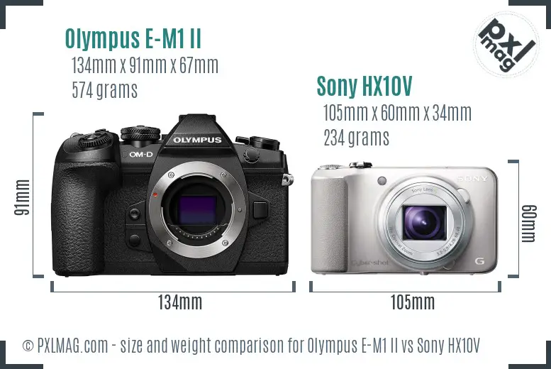 Olympus E-M1 II vs Sony HX10V size comparison
