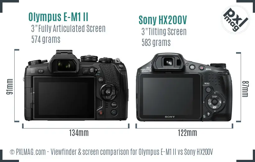 Olympus E-M1 II vs Sony HX200V Screen and Viewfinder comparison