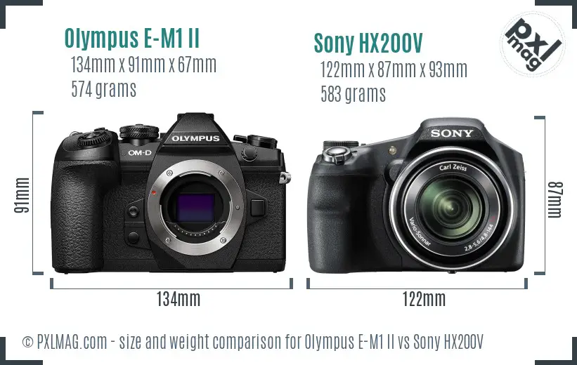 Olympus E-M1 II vs Sony HX200V size comparison