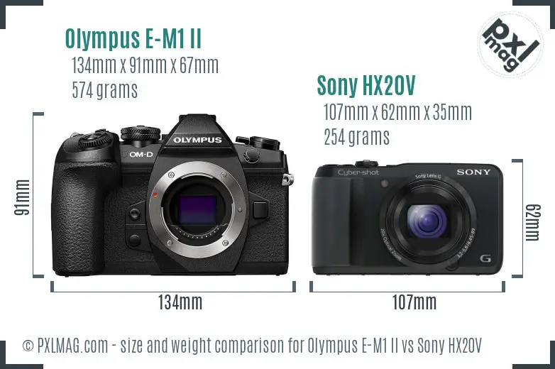 Olympus E-M1 II vs Sony HX20V size comparison
