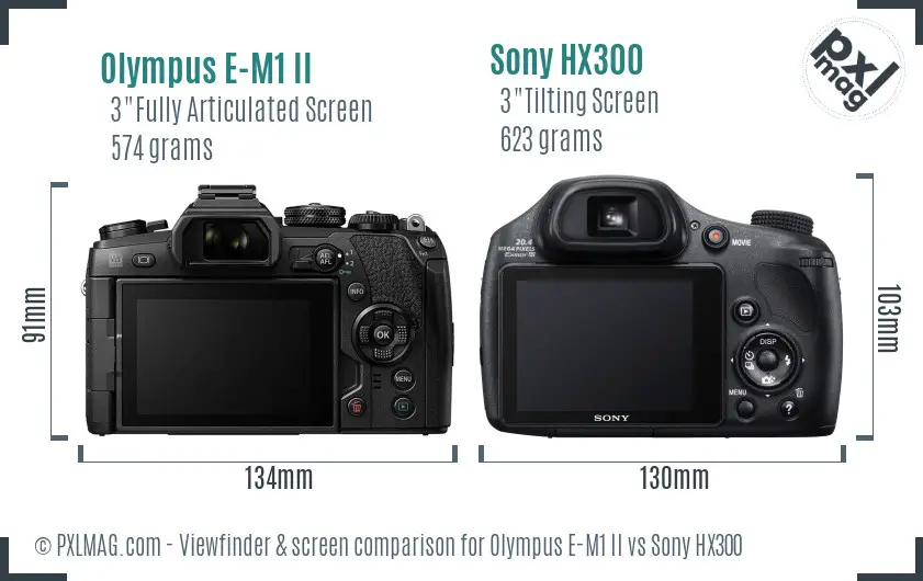 Olympus E-M1 II vs Sony HX300 Screen and Viewfinder comparison