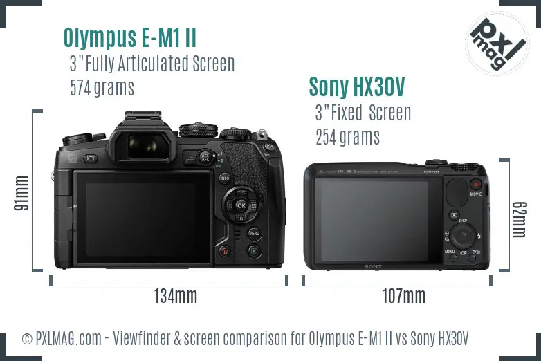 Olympus E-M1 II vs Sony HX30V Screen and Viewfinder comparison
