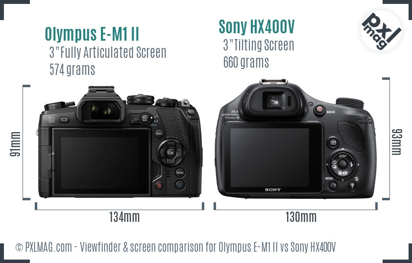 Olympus E-M1 II vs Sony HX400V Screen and Viewfinder comparison