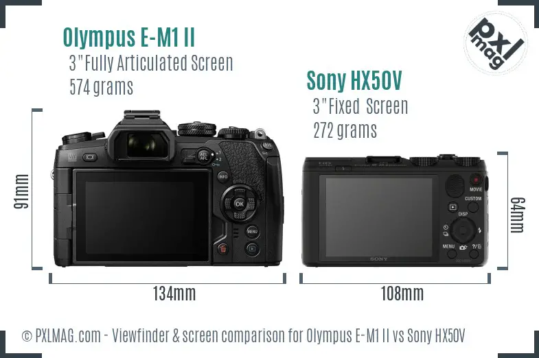 Olympus E-M1 II vs Sony HX50V Screen and Viewfinder comparison