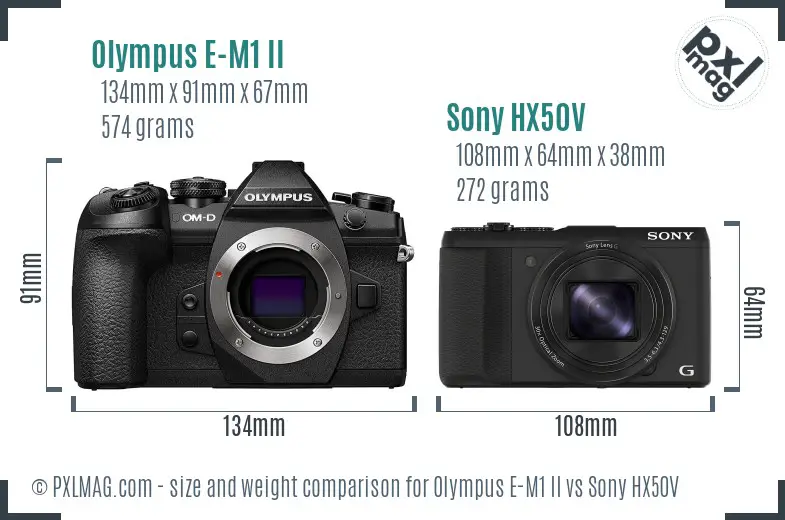 Olympus E-M1 II vs Sony HX50V size comparison