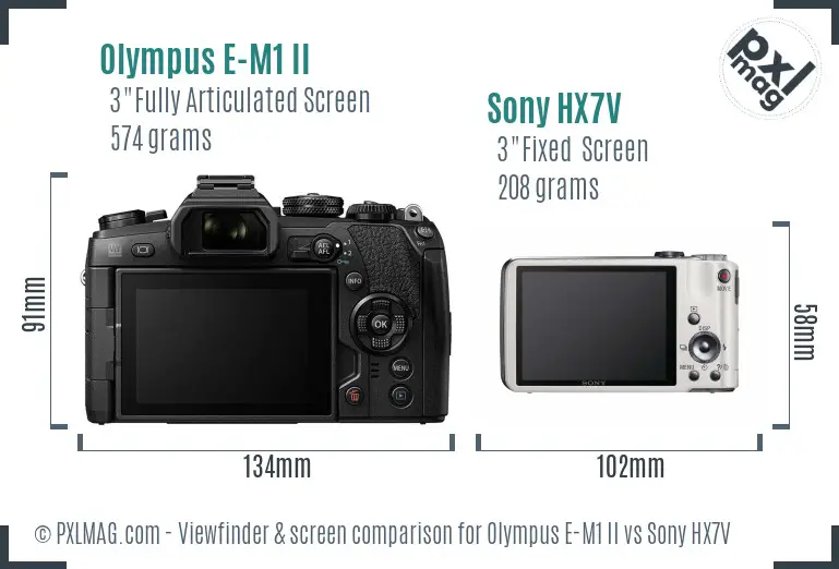 Olympus E-M1 II vs Sony HX7V Screen and Viewfinder comparison