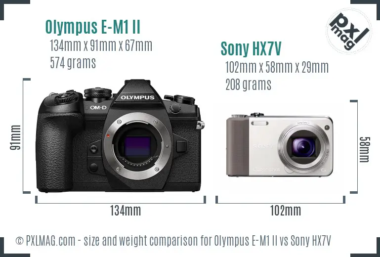 Olympus E-M1 II vs Sony HX7V size comparison