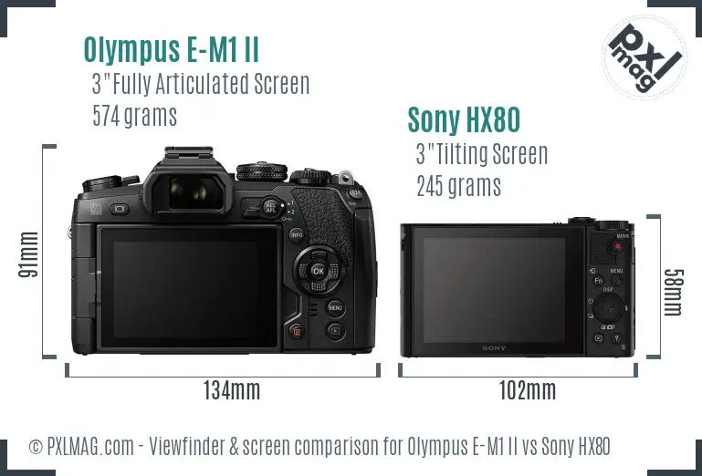 Olympus E-M1 II vs Sony HX80 Screen and Viewfinder comparison