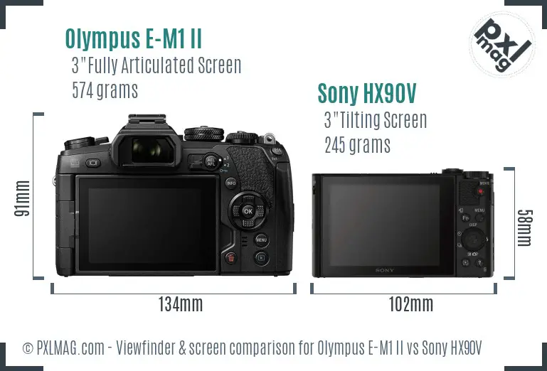 Olympus E-M1 II vs Sony HX90V Screen and Viewfinder comparison