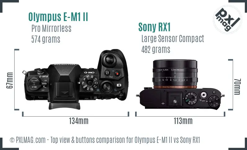 Olympus E-M1 II vs Sony RX1 top view buttons comparison